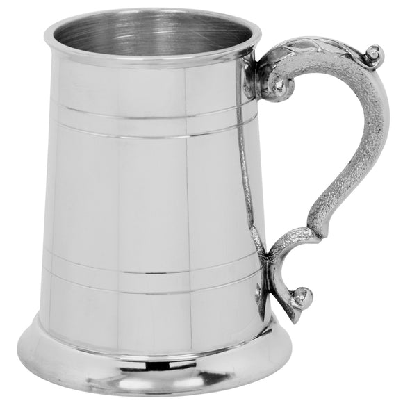 One Pint Dual Line Pewter Tankard with Georgian Handle
