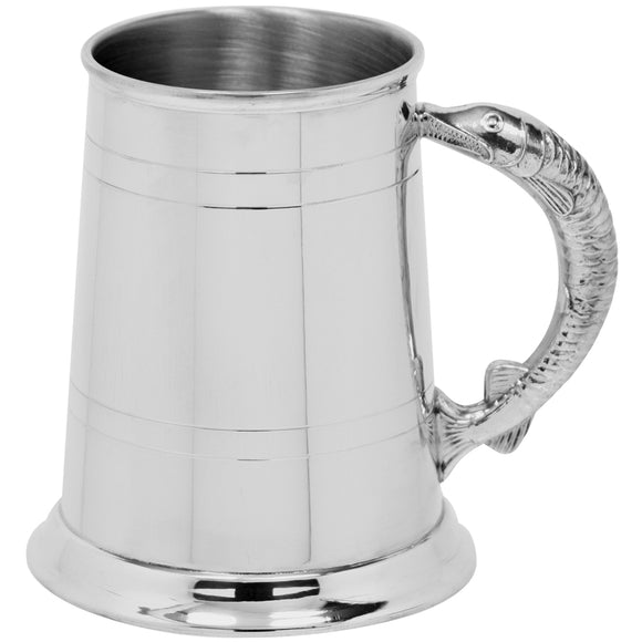 One Pint Dual Line Pewter Tankard with Trout Handle