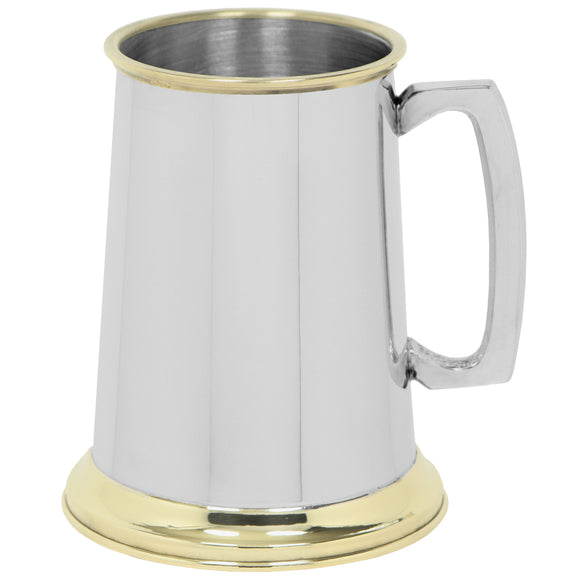 One Pint Brass Detailed Pewter Tankard