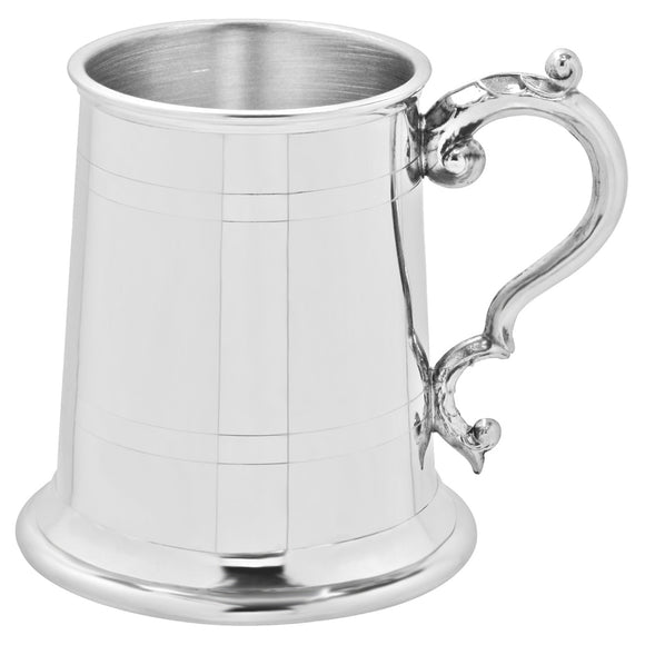 Half Pint Dual Line Pewter Tankard with Georgian Handle